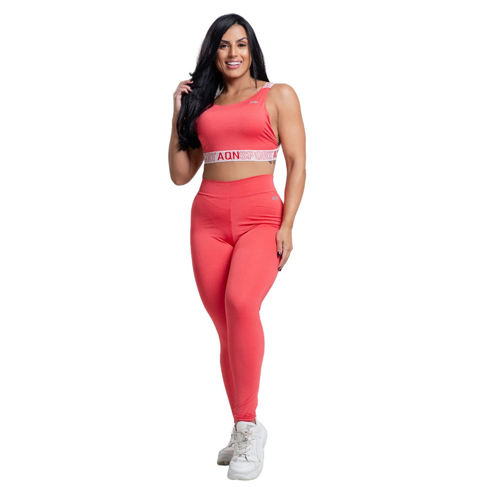 Versatily-Conjunto de tirantes elásticos en rojo, TOP y leggings, afil SPORT