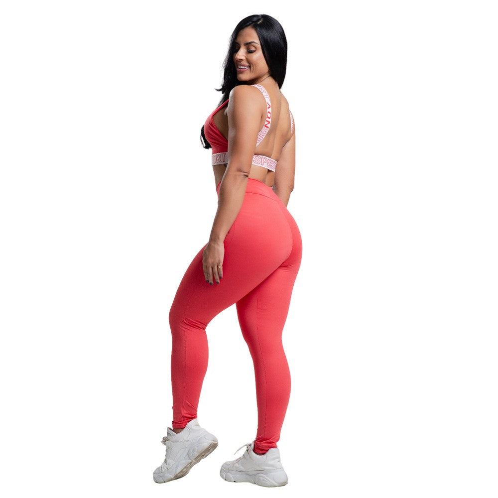 Versatily-Conjunto de tirantes elásticos en rojo, TOP y leggings, afil SPORT